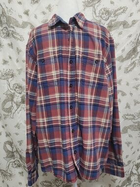 Tailor Vintage Luxe Performance Size L Red Blue Plaid Button Down Collared Shirt
